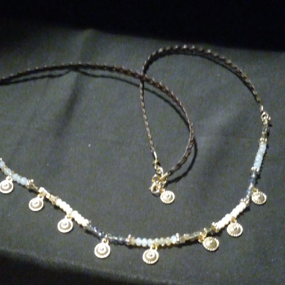 Elegant Gold, white, and Blue Charm Necklace
